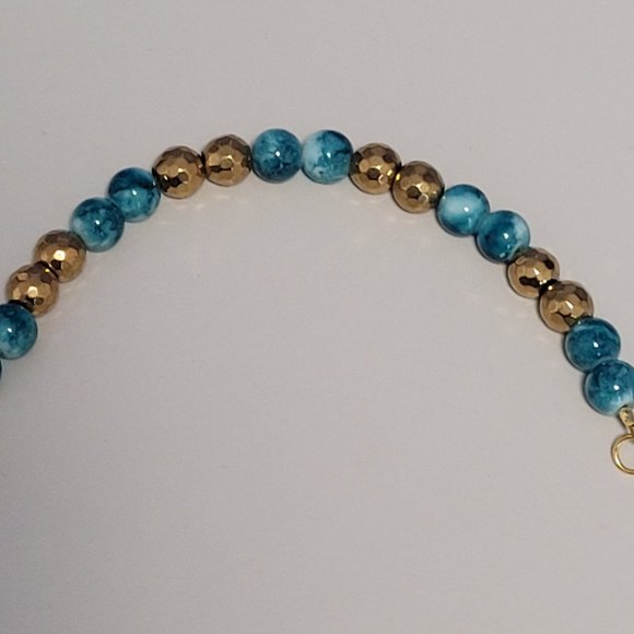 Teal and White Swirl and Gold Bracelet - Picture 6 of 9